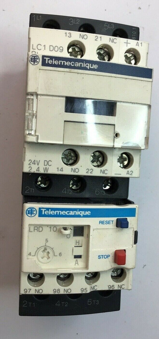 TELEMECANIQUE LC1D09BL CONTACTOR 24VDC W/ LRD10 OVERLOAD RELAY 600VAC