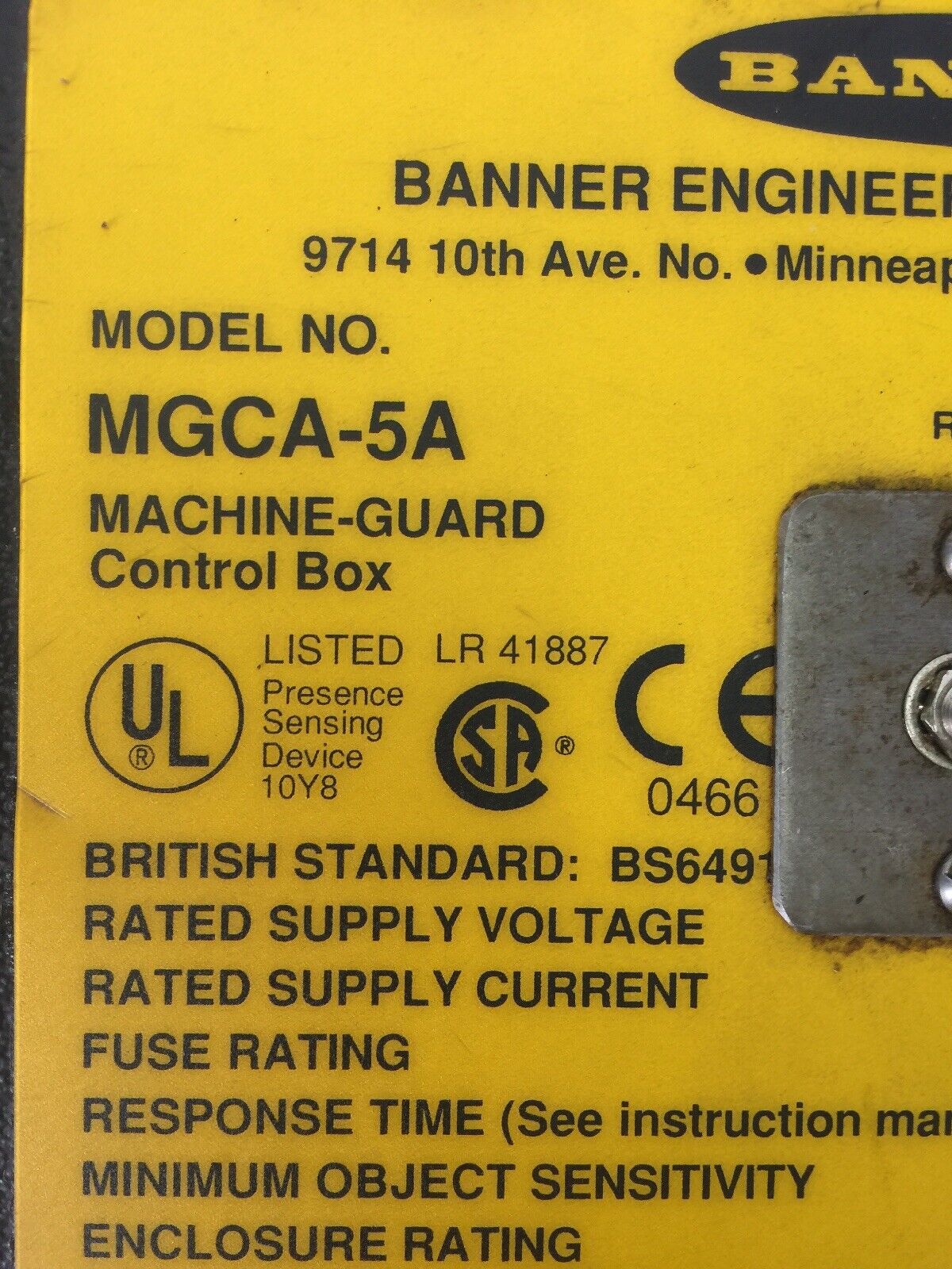 BANNER MGCA-5A MACHINE-GUARD CONTROL BOX 115VAC