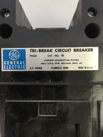 GE TB43F TRI-BREAK CIRCUIT BREAKER 600VAC 400A TRIP A6KA CURRENT LIMITING FUSES