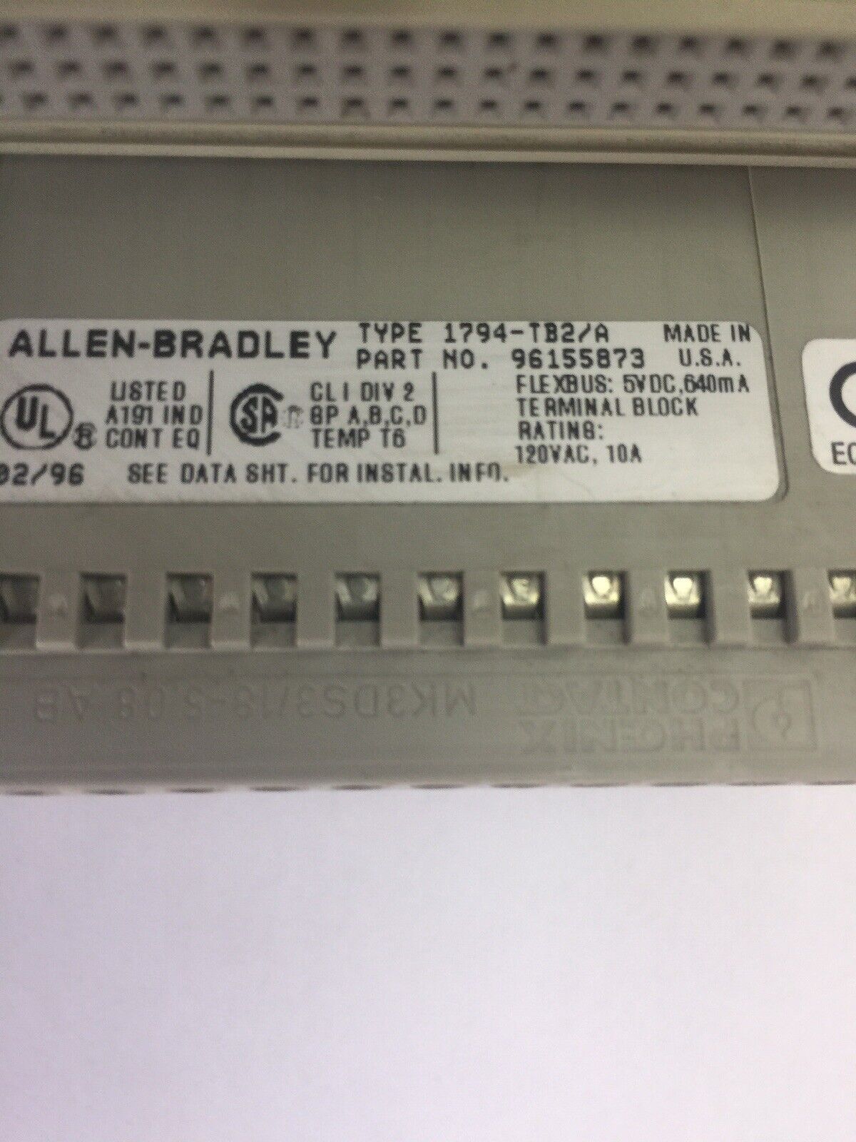 ALLEN BRADLEY 1794-TB2/A FLEXBUS TERMINAL BLOCK 5VDC 640mA