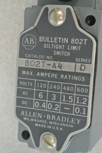 ALLEN-BRADLEY 802T-A4 / OILTIGHT LIMIT SWITCH / CCW 1-WAY REVERSIBLE / NEW SURPL
