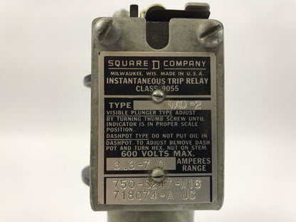 SQUARE D 9055 NAO-2 DASHPOT TYPE MAGNETIC RELAY, 600 VOLTS MAX, 3.3-7 AMPS