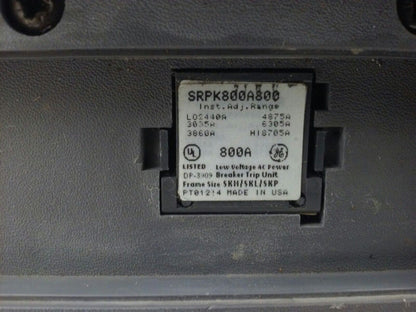 GE SKHA36AT0800 W/ SHUNT TRIP,  RMS, 3P, 800A, 600V, 800A PLUG, SAST1, 65KA,USED