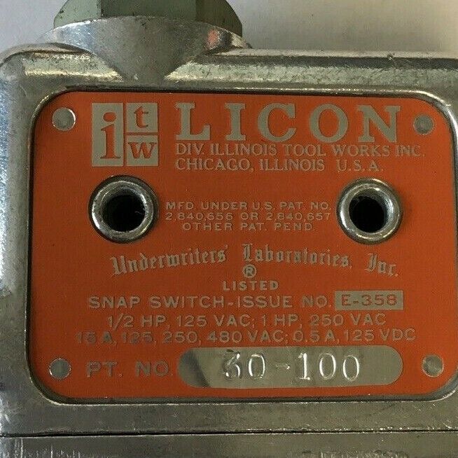 LICON SWITCH 30-100 SNAP SWITCH 480VAC 125VDC 15A 1HP