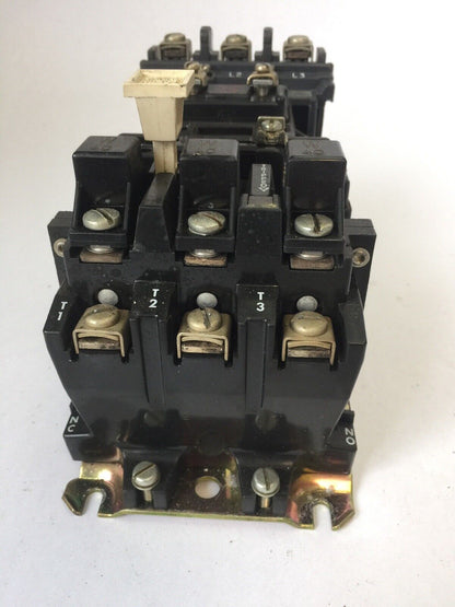 ALLEN BRADLEY 509-BOD-9 SIZE1 STARTER 600VAC 27AMP 10HP W40 HEATERS 120V COIL