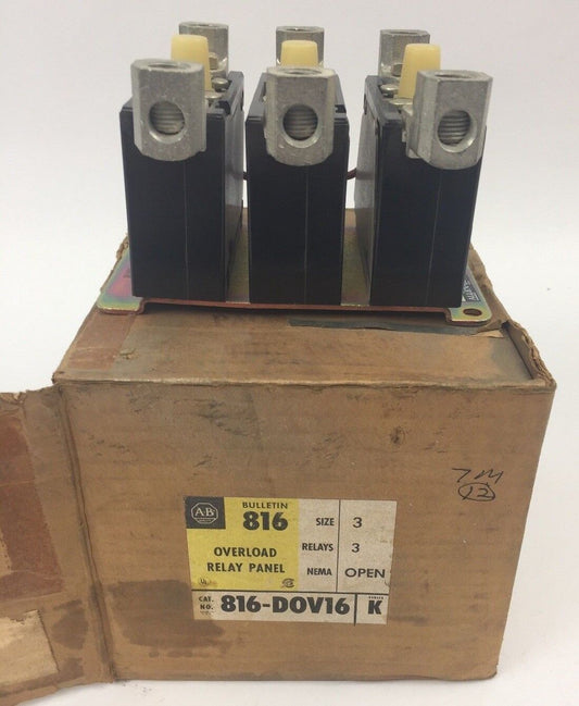ALLEN BRADLEY 816-DOV16 OVERLOAD RELAY PANEL SIZE 3 RELAYS 3 NEMA OPEN SERIES K