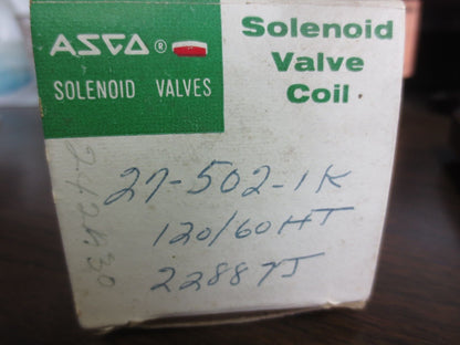 ASCO 27-502-1K SOLENOID VALVE COIL 120V / 60 - NEW SURPLUS - 22887J