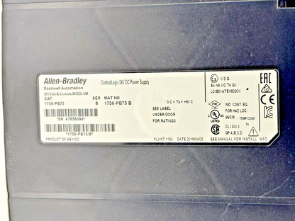 ALLEN-BRADLEY - 1756-PB75 SER. B - CONTROLLOGIX 24 VDC POWER SUPPLY & 1756-A10/C