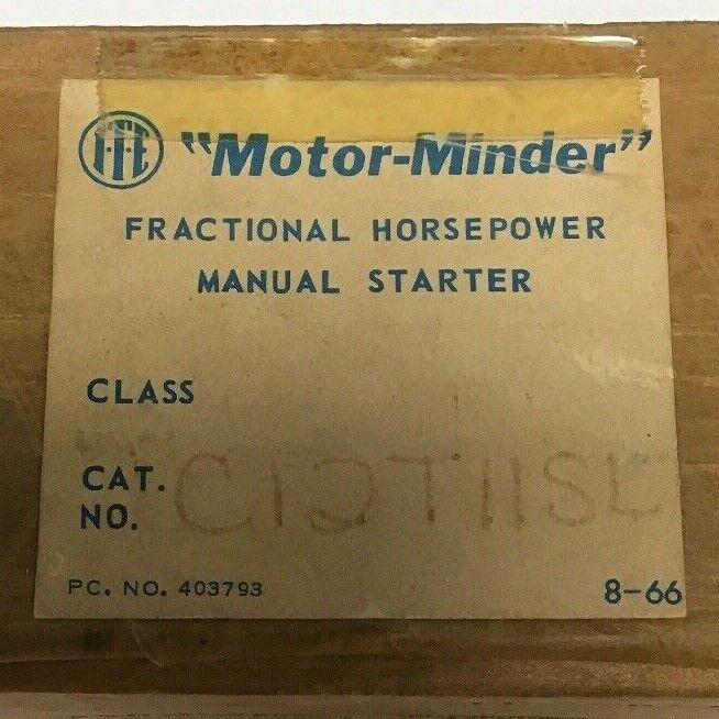 GOULD ITE FRACTIONAL HORSEPOWER MANUAL STARTER