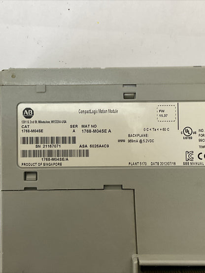 ALLEN BRADLEY 1768-M04SE SER A FW 15.37 COMPACT LOGIX MOTION MODULE 969mA@5.2VDC