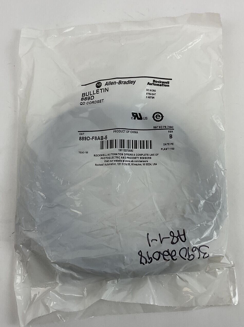 ALLEN BRADLEY 889D-F8AB-5 QD CORDSET 5 METER DC MICRO STRAIGHT SER.B