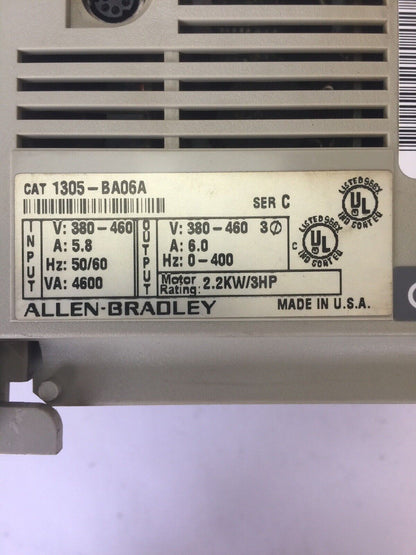 ALLEN BRADLEY 1305-BA06A AC DRIVE INPUT 380-460V 5.8A OUTPUT 380-460V 6A 3 HP