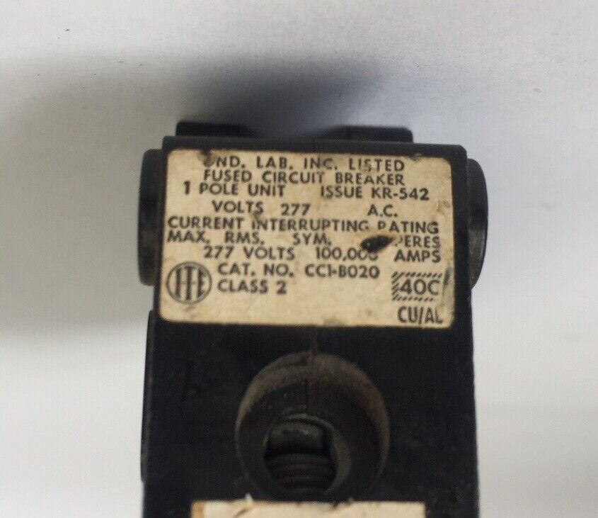 ITE CC1-B020 FUSED CIRCUIT BREAKER 20A 1POLE 277VAC