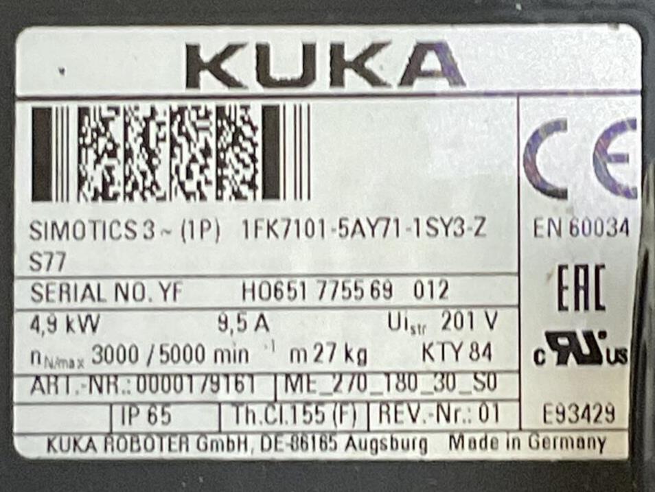 KUKA 1FK7101-5AY71-1SY3-Z S77 SERVO MOTOR