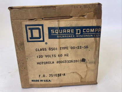 SQUARE D 8501 D0-22-S6 AC RELAY 600VAC 10A  COIL 120V 60HZ 110V 50HZ