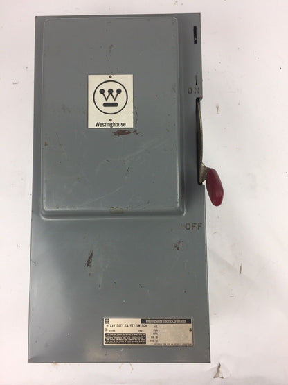 WESTINGHOUSE HF323N HEAVY DUTY SAFETY SWITCH 240 VAC 250 VDC 100 AMP NEMA 1