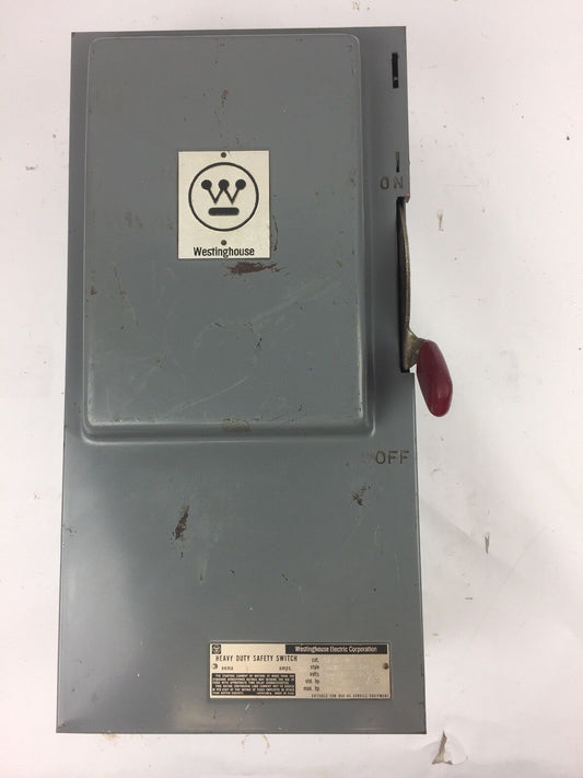 WESTINGHOUSE HF323N HEAVY DUTY SAFETY SWITCH 240 VAC 250 VDC 100 AMP NEMA 1