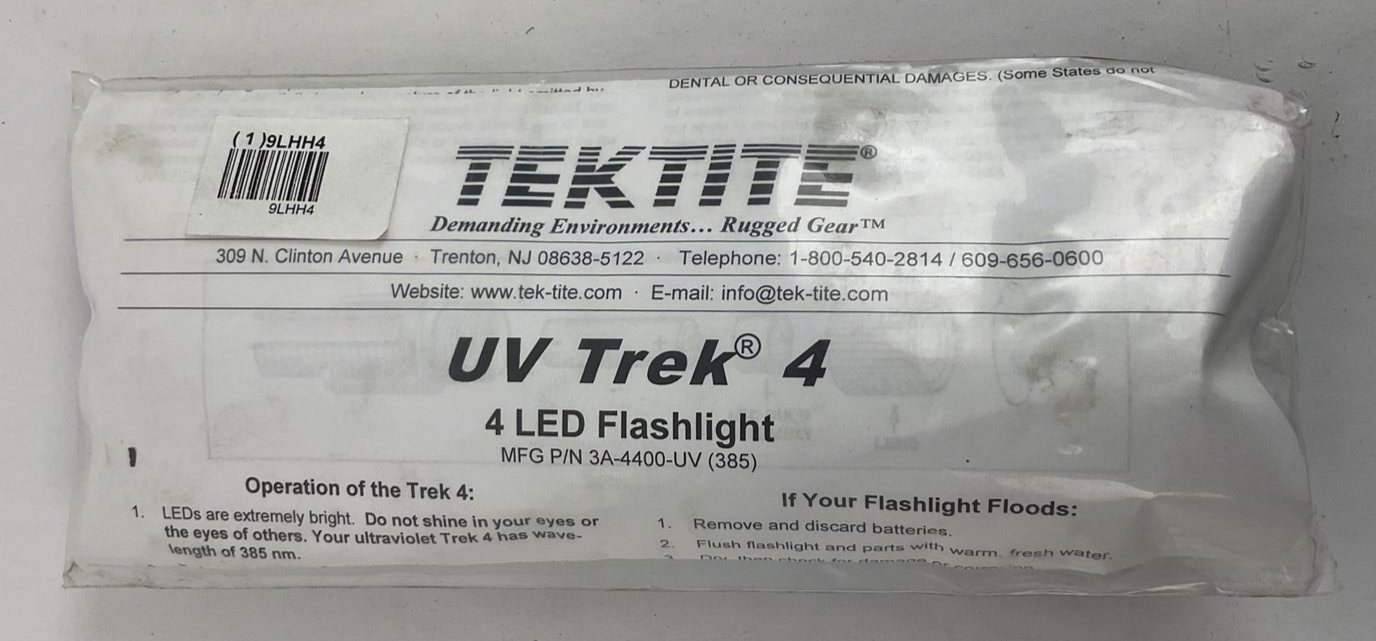 TEKTITE UV TREK 4 3A-4400-UV 4 LED FLASHLIGHT 385