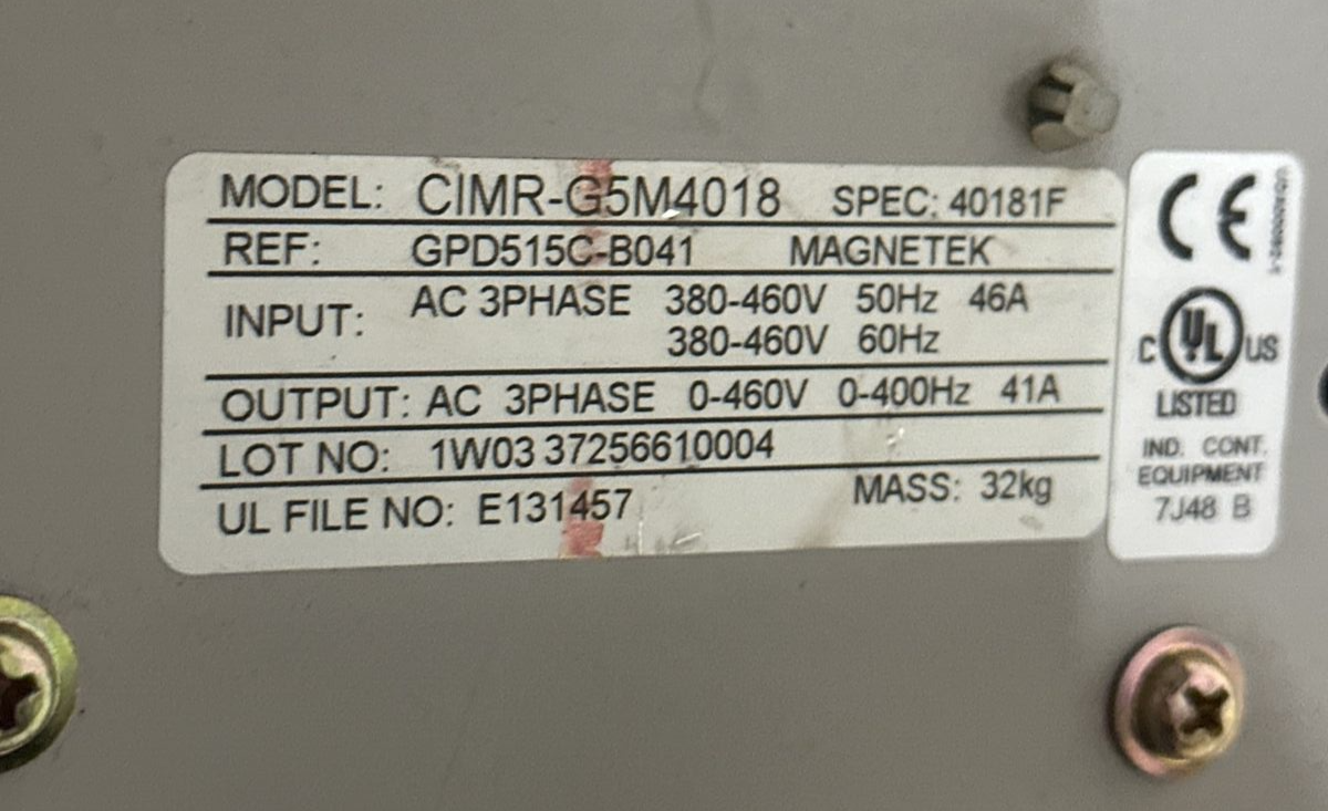 IMPULSE G+ CIMR-G5M4018 VARIABLE SPEED AC DRIVE OUTPUT 0-460VAC 41A INPUT