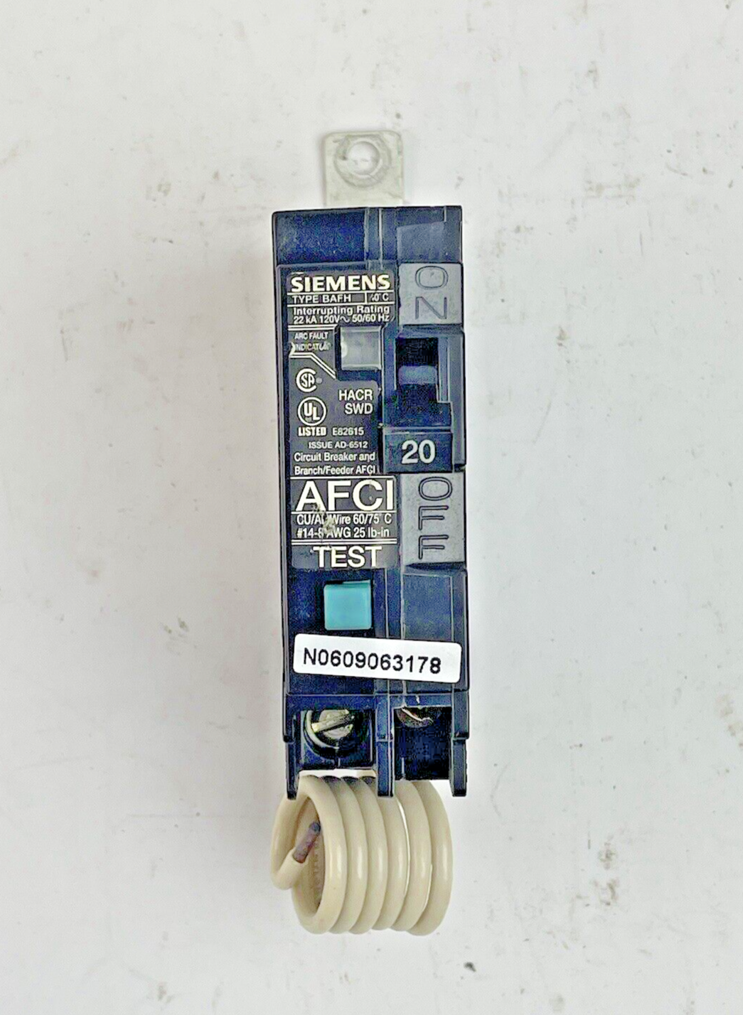 SIEMENS -  B120AFH - CIRCUIT BREAKER & BRANCH FEEDER - 20A/ 1 POLE/ 120 VAC -NEW