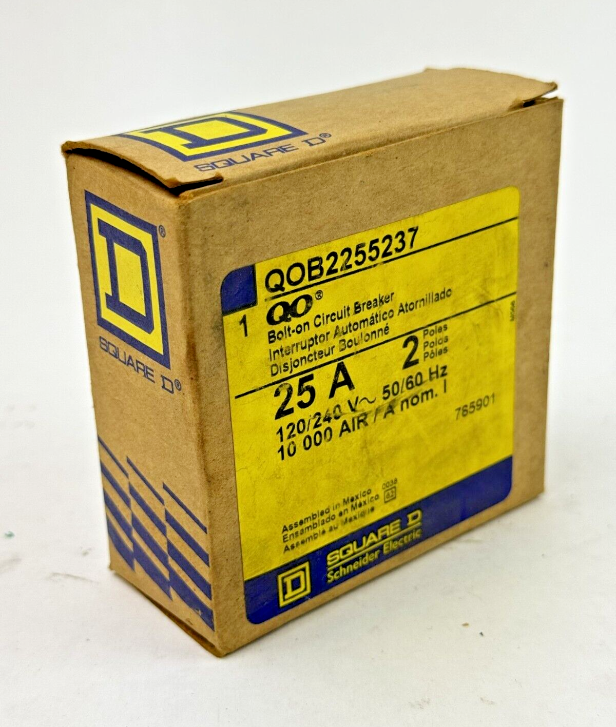 SQUARE D - QOB2255237 -  BOLT-ON CIRCUIT BREAKER - 2 POLE/ 25A/ 240 VAC