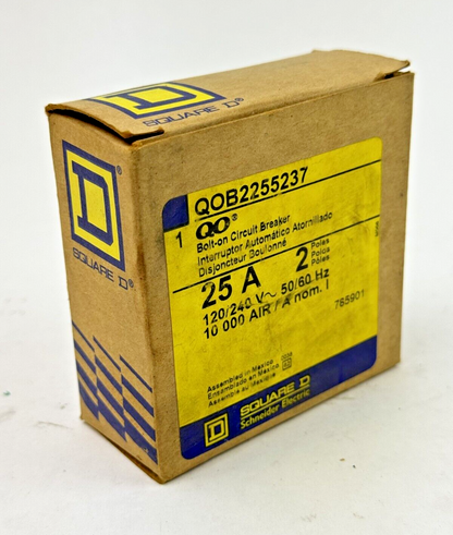 SQUARE D - QOB2255237 -  BOLT-ON CIRCUIT BREAKER - 2 POLE/ 25A/ 240 VAC