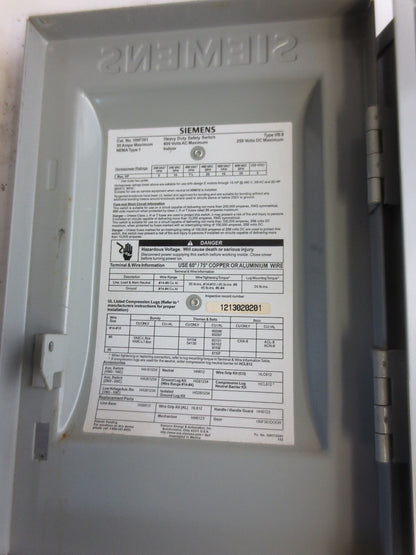 SIEMENS HNF361 HEAVY-DUTY SAFETY SWITCH - 600VAC, 30A, 250VDC