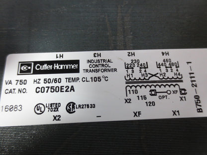 CUTLER-HAMMER C0750E2A INDUSTRIAL CONTROL TRANSFORMER 750VA, 50/60Hz