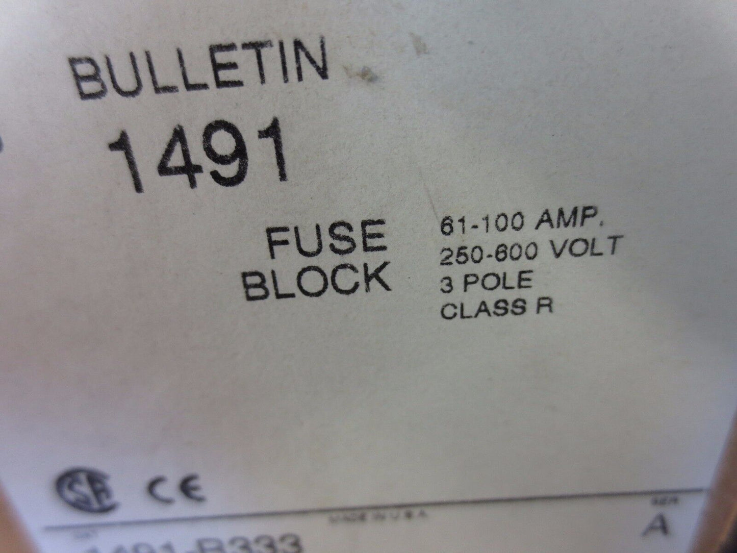 ALLEN-BRADLEY 1491-R333 FUSE BLOCK 61-100A 250-600V, 3P - CLASS R - NEW SURPLUS