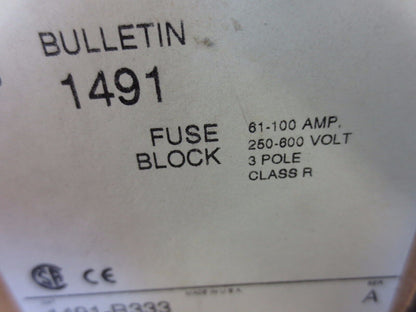 ALLEN-BRADLEY 1491-R333 FUSE BLOCK 61-100A 250-600V, 3P - CLASS R - NEW SURPLUS