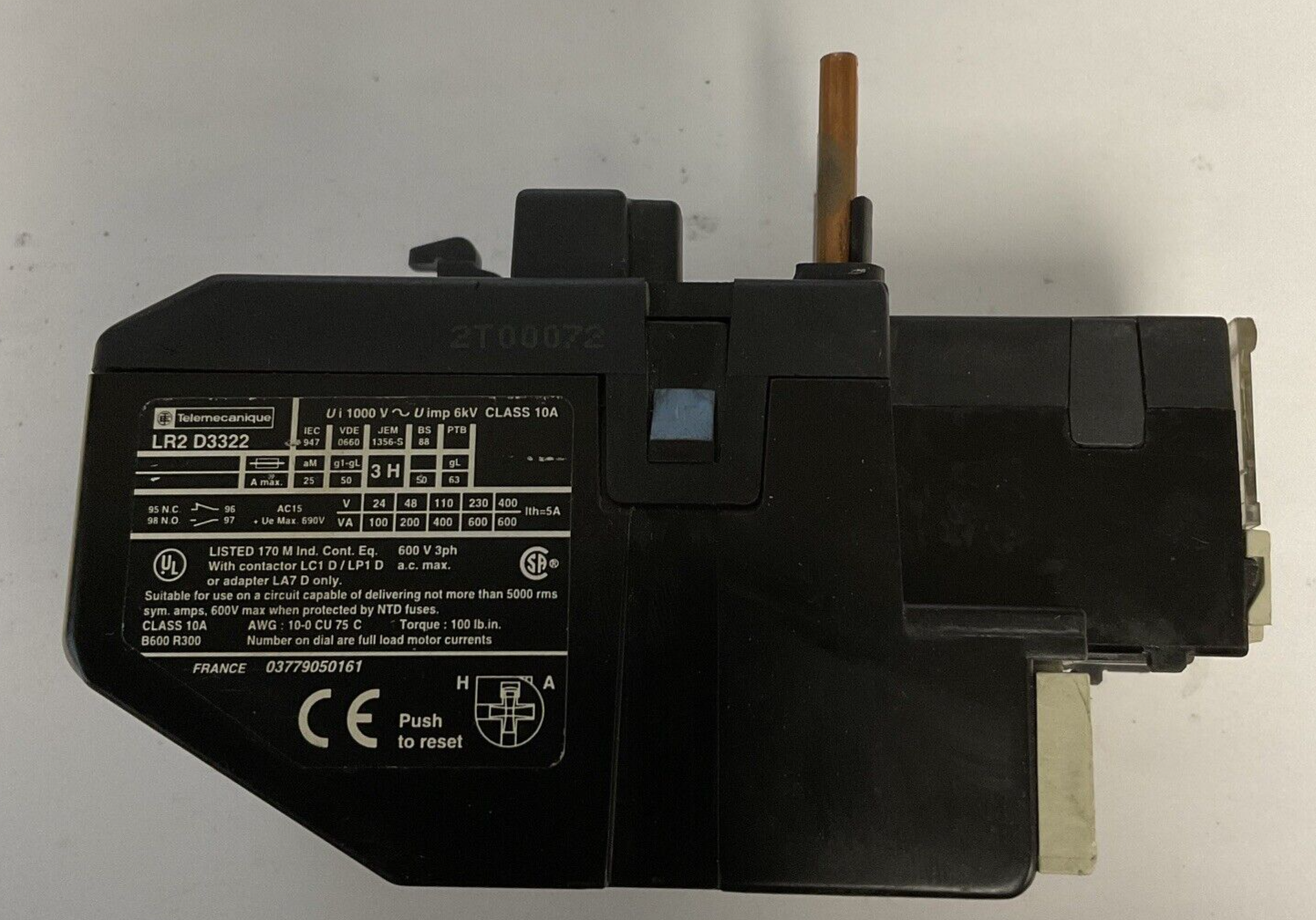 TELEMECANIQUE LR2 D3322 THERMAL OVERLOAD RELAY 10A 6KV