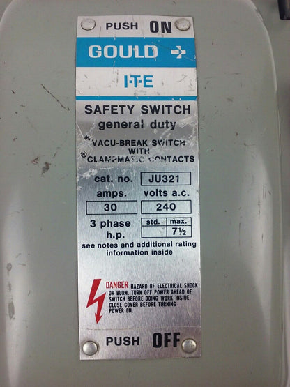 GOULD I-T-E, JU321, 30A, 240VAC/250VDC, 7.5 MAX H.P., 3PH, NEW GOOD CONDITION