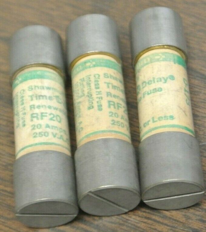 LOT of 3 / GOULD-SHAWMUT RF20 CLASS H RENEWABLE FUSES / 20A / 250V / NEW SURPLUS