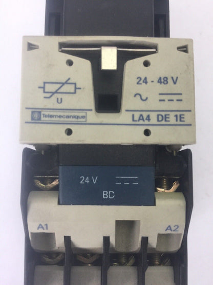 TELEMECANIQUE CA3 DN 22 CONTROL RELAY 600VAC 10A COIL 24VDC LA4 DE 1E 24-48 VAC