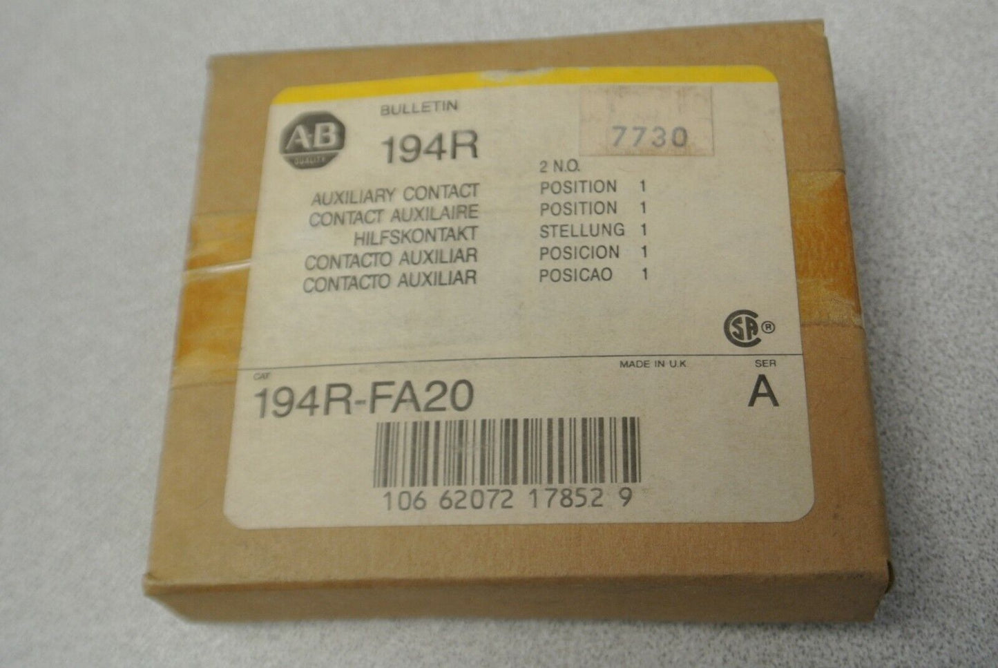 ALLEN-BRADLEY 194R-FA20, Ser. A / AUXILIARY CONTACT / 2 N.C. / NEW SURPLUS