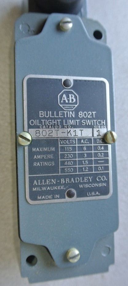 ALLEN-BRADLEY 802T-K1T OILTIGHT LIMIT SWITCH, SIDE PUSH ROLLER - NEW SURPLUS