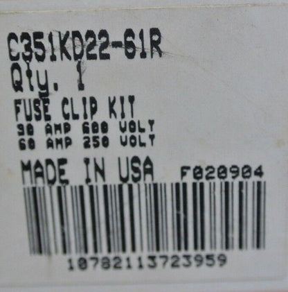 CUTLER-HAMMER C351KD22-61R FUSE CLIP KIT / 30A @ 600V / 60A @ 250V / NEW SURPLUS