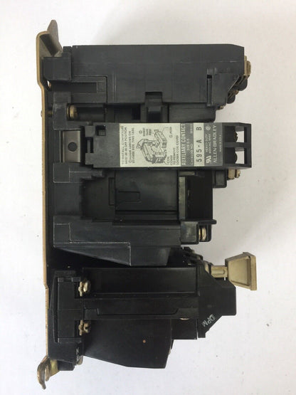 ALLEN BRADLEY 509-B0D SIZE 1 STARTER 600VAC 27AMP 10HP W40 HEATERS 120V COIL