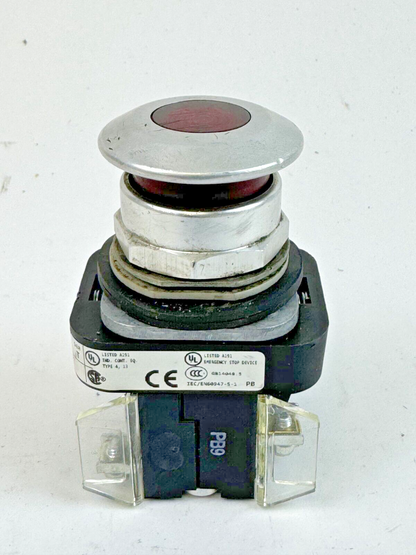 ALLEN-BRADLEY - 800T-FXQ24RA1 SER. T - RED MUSHROOM PUSH/PULL BUTTON W/ BLOCK