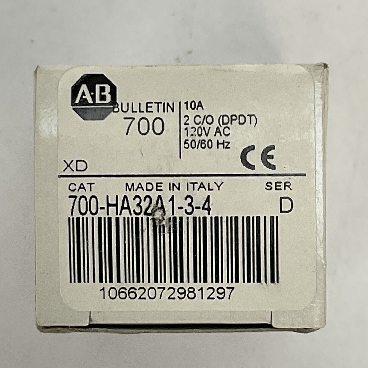 ALLEN BRADLEY 700-HA32A1-3-4 SER D RELAY 10A 2 C/O (DPDT) 120VAC 50/60HZ