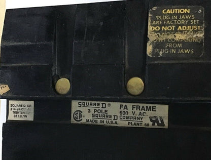 SQUARE D FA34015 CIRCUIT BREAKER 15A 600VAC 250VDC