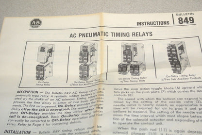 ALLEN-BRADLEY 849-ZOD323 PNEUMATIC TIMING RELAY / ON-DELAY / 120V - NEW SURPLUS