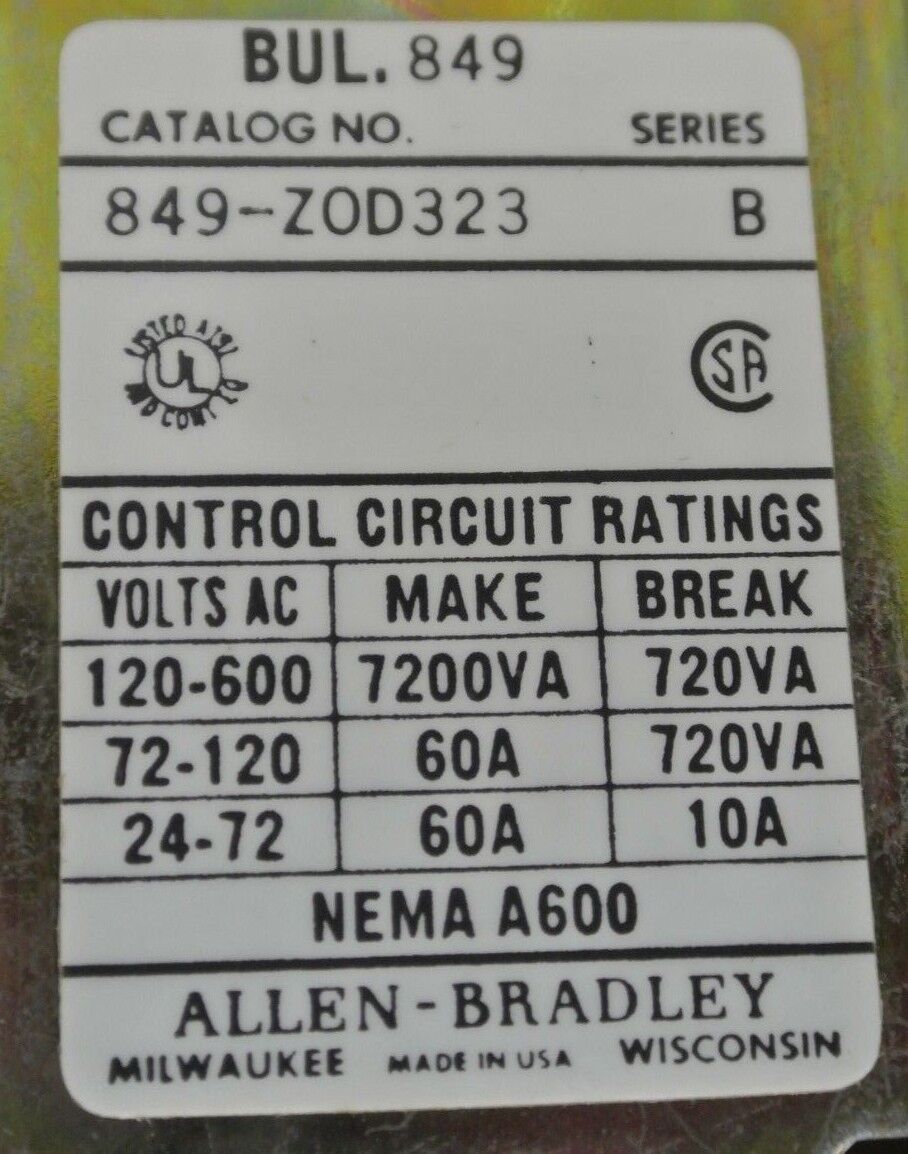 ALLEN-BRADLEY 849-ZOD323 PNEUMATIC TIMING RELAY / ON-DELAY / 120V - NEW SURPLUS
