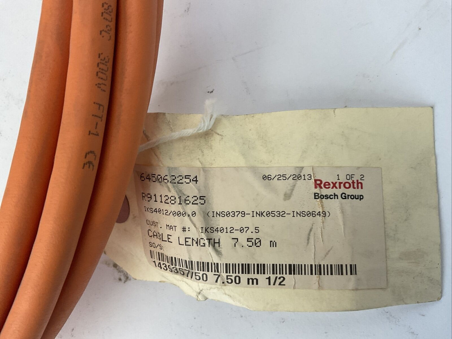 REXROTH R911281625 SERVO CONTROL CABLE 7.50M