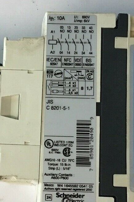 TELEMECANIQUE CAD50 CONTACTOR 10A 690V 6KV W/ LADT2 TIME DELAY 0.1-30S