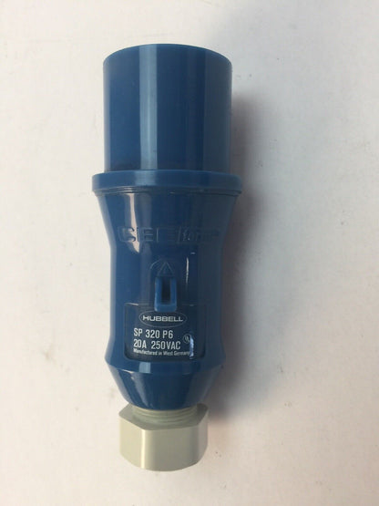 HUBBELL SP320P6 PLUG SPLASHPROOF EIC 309 PIN & SLEEVE 20A 250VAC 2 POLE 3 WIRE