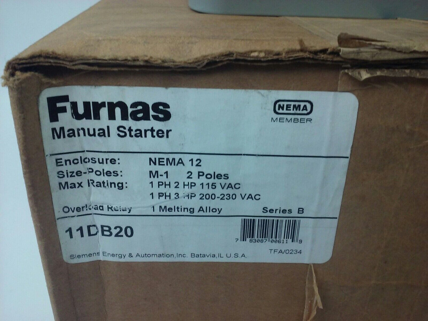 FURNAS 11DB20 MANUAL STARTER M-1 2POLES, 1PH 2HP 115V, 1PH 3HP 200-230V, NEMA 12