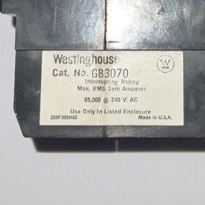 WESTINGHOUSE GB3070 CIRCUIT BREAKER 240VAC 70A 3POLE