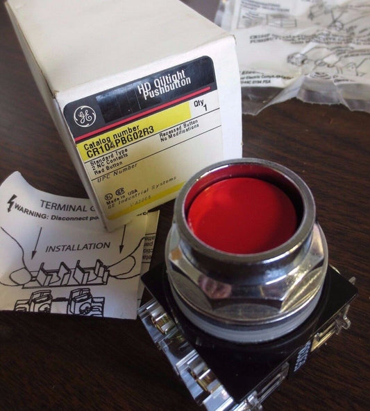 GE CR104PBG02R3 HD OILTIGHT PUSHBUTTON, RECESSED, RED, 2 N.C. - NEW SURPLUS