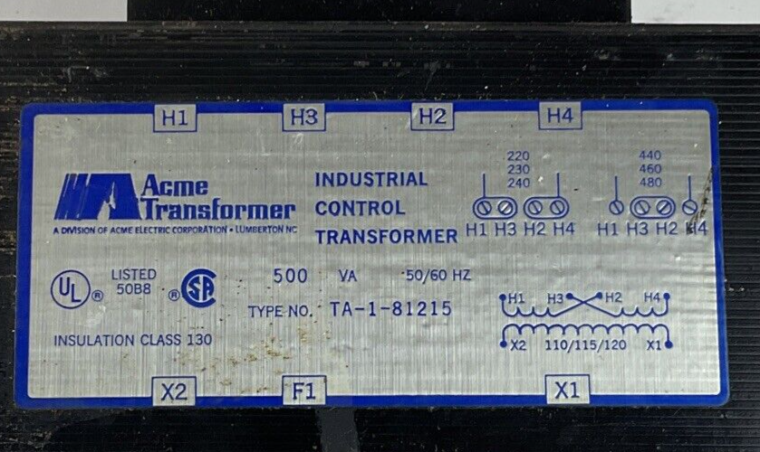 ACME TRANSFORMER TA-1-81215 TRANSFORMER 500VA 50/60HZ